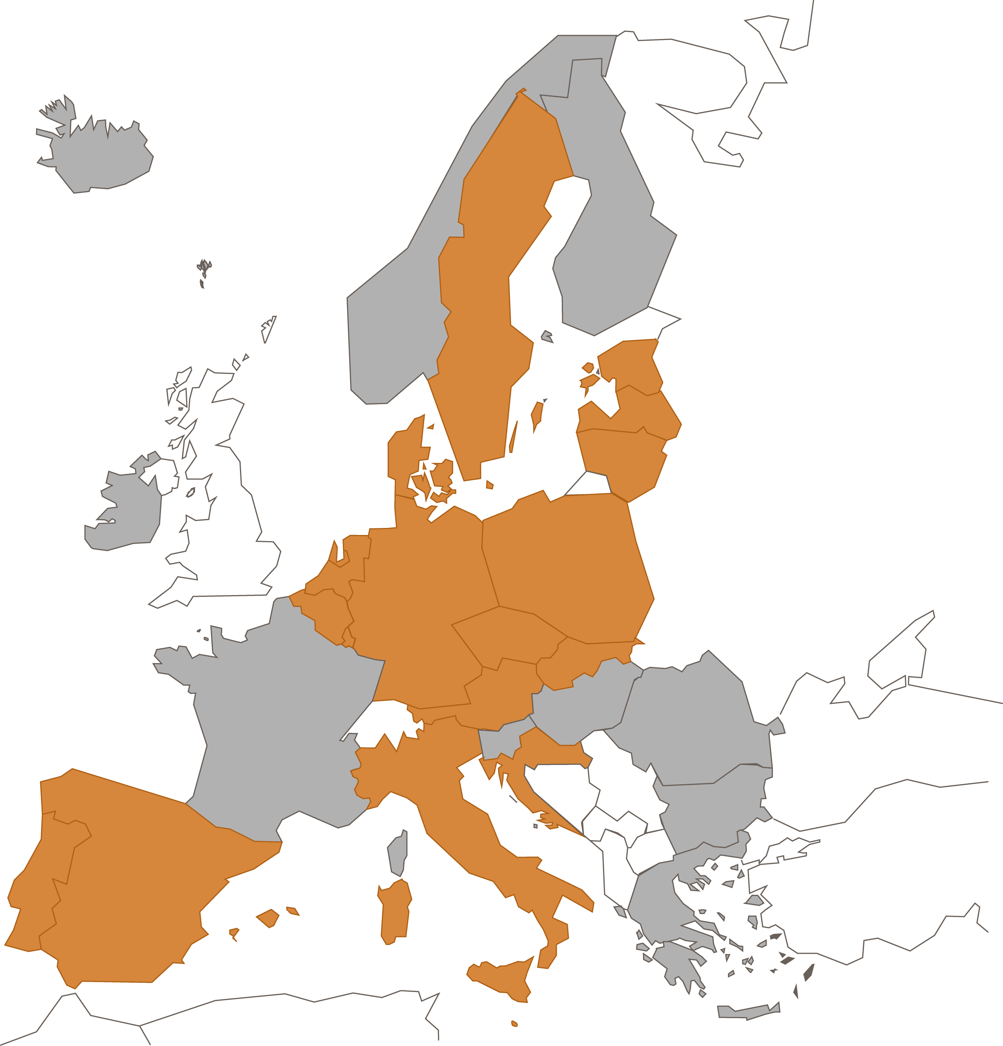 Europakarta där länder anslutna länder till eIDAS är markerade.