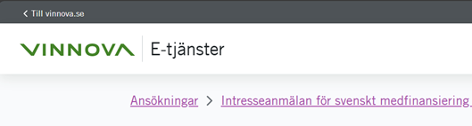 Ingång till Vinnovas sida för e-tjänster